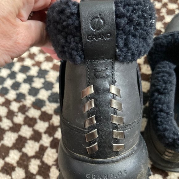 Cole Haan Grand Explore Black waterproof leather snow boot faux fleece lining. - Picture 8 of 10